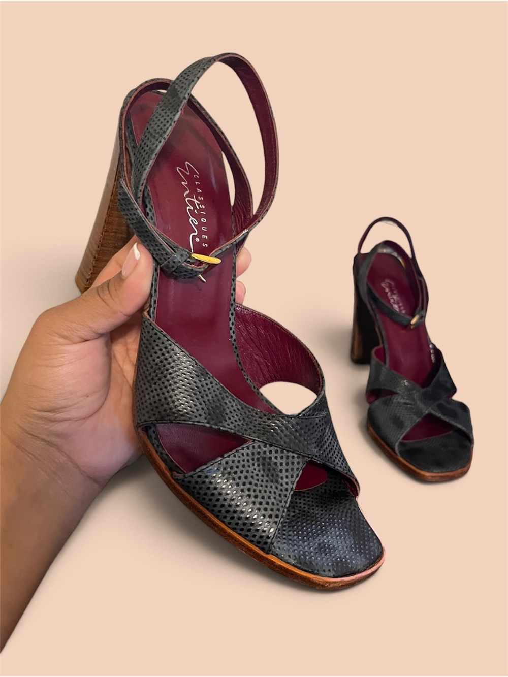 Classiques Entier Black Leather Crisscross Slingback Heels